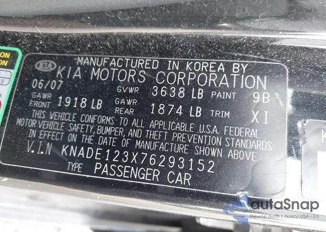 2007 Kia Rio Lx from USA, damaged, VIN KNADE123X76293152